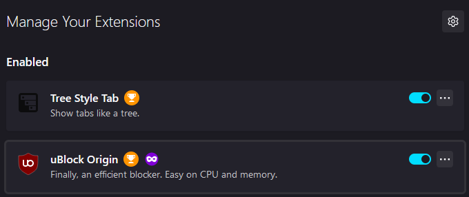 Extensions ublock and tree-style-tab